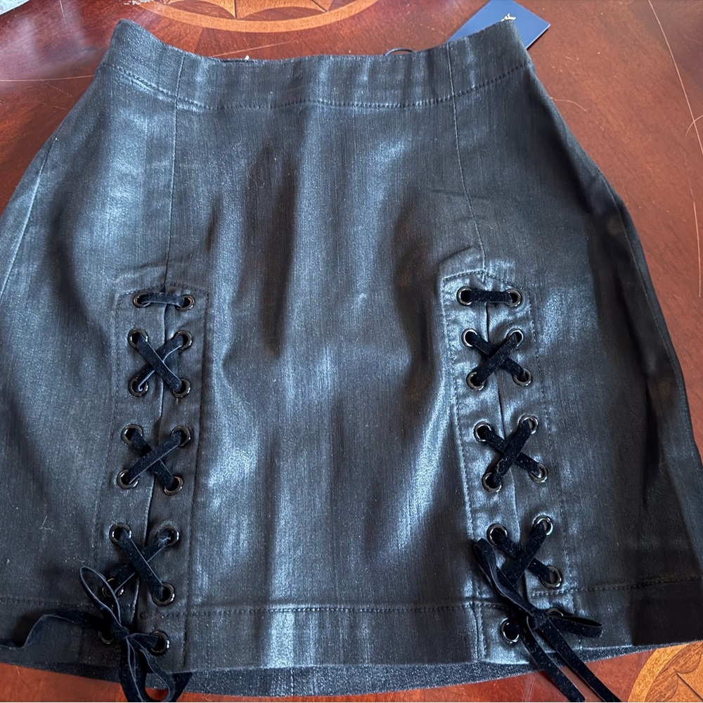Ramy Brook Black Lace-Up Mini Ryder Skirt - Picture 2 of 10